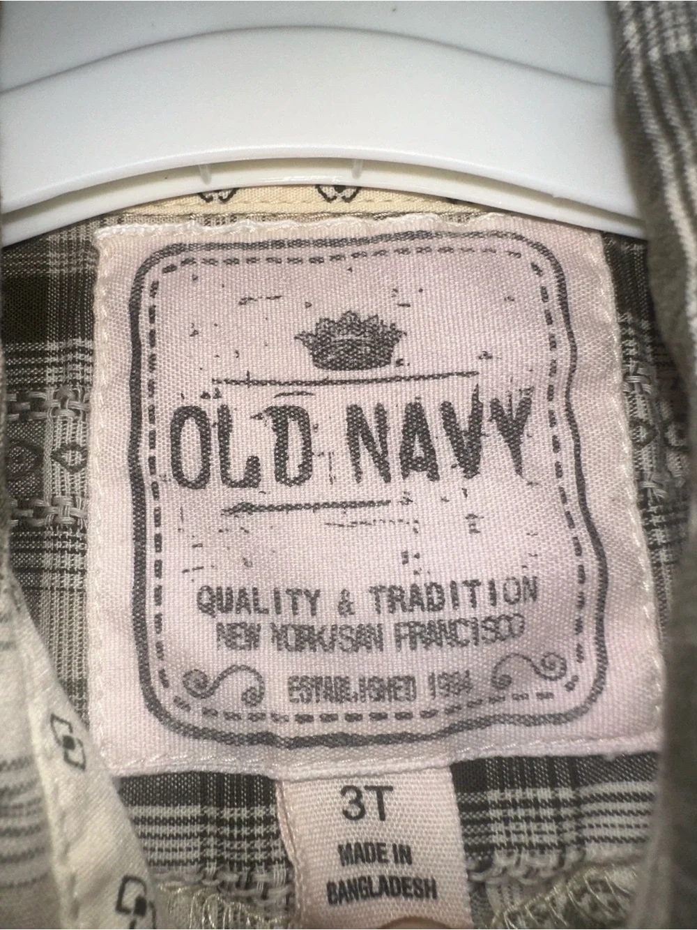 Y2K Old Navy Boys Olive and White Western Cowboy Plaid Button-Down Shirt 3T